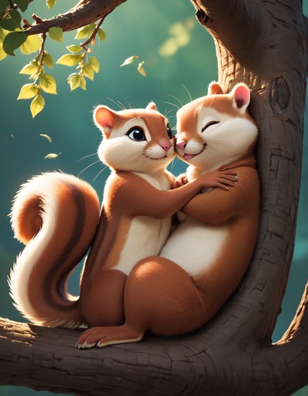 score_9, score_8_up, score_7_up, score_6_up, score_5_up, score_4_up, a squirrel, cuddling another squirrel in a tree