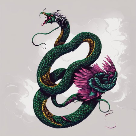 <lora:1v4n:1>1v4n  occamy2 flying snake vibrant white background