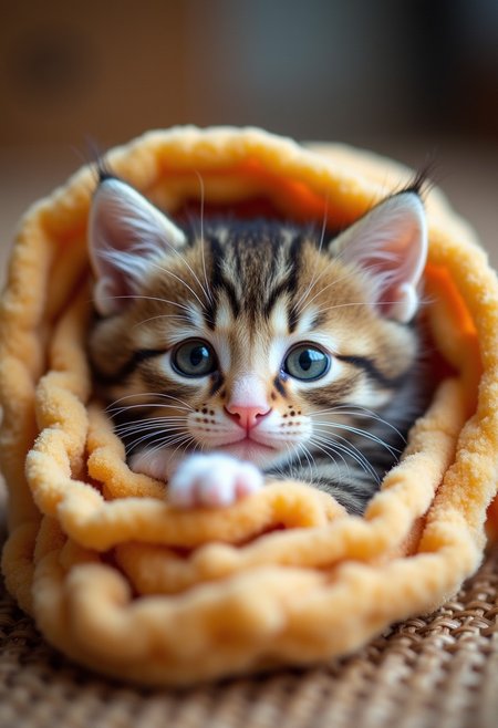 A fluffy kitten in a burrito!