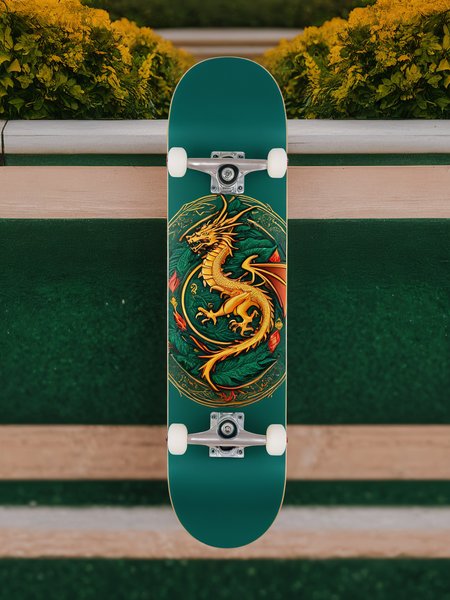 EdobSkate,skateboard with a mythical dragon design, set against a medieval fantasy landscape with castles and mystical forests <lora:EdobSkate_XL_v1.0:0.8>, best quality, uhd, 8k, detailed