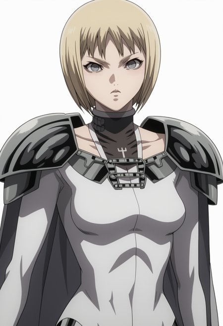 score_9, score_8_up, score_7_up, source_anime, BREAK , 1girl, solo,,  white background, upper body, <lora:DX888Clare:1>clare, bodysuit, cape, pauldrons,   grey eyes, medium breasts, ,dynamic pose,  anime screencap,