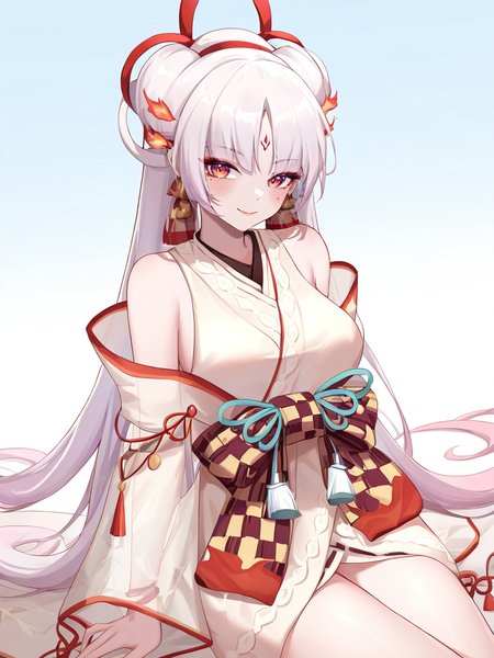 1girl,buzhihuo,,smile,solo,white background,simple background,cowboy shot,sitting,<lora:buzhihuo-000012:1>, masterpiece, best quality, very aesthetic, absurdres,newest, incredibly absurdres,
