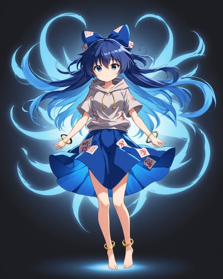 yorigami shion,1girl, barefoot, solo, hair_bow, debt, hoodie, blue_bow, aura, blue_skirt, full_body, bangle, short_sleeves, bare_legs, on_side
<lora:yorigami_shion_image2356_2023-12-20-000010:1>,star-shaped_pupils,symbol-shaped_pupils,. gorgeous,key visual, vibrant, studio anime,award-winning, professional, highly detailed,high budget, cinemascope