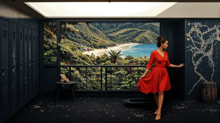 locker room, beautiful Nauruan landscape,  woman, multilayer paint splash style, <lora:Hand v2:1> <lora:Anti-Blur:1> <lora:Insane Detail Slider:0.5>   <lora:Flux.1_Turbo_Detailer:0.6>   <lora:flux-photo-transparent_Alpha_1.0:0.8> <lora:flux.1_lora_flyway_Epic-detail_v2:1>   <lora:Painterly01b_CE_FLUX_AIT:0.8> pntrlyCE_style