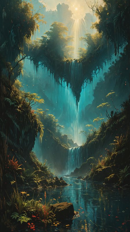 A colossal underwater waterfall, where luminescent plankton gather in a breathtaking display as they cascade down the falls like a living, liquid light show,,, dramatic lighting, intricate, elegant, highly detailed, lifelike, photorealistic, digital painting, artstation, illustration, concept art, smooth, sharp focus, art by John Collier and Albert Aublet and Krenz Cushart and Artem Demura and Alphonse Mucha and Giuseppe Arcimboldo <lora:Neon_Style_XL:0.7> <lora:Misty_Vintage:0.8> <lora:MJ52:0.4>