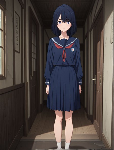 masterpiece,best quality,amazing quality,very aesthetic,absurdres,newest, huge filesize,
<lora:spo_sdxl_10ep_4k-data_lora_webui:0.5>,anime coloring, 
<lora:illustrious_quality_modifiers_masterpieces_v1:1>
<lora:AKI_Lonely_Castle_in_the_Mirrorr:1>
KOKORO,1girl,black hair,medium hair, standing, front view,
sailor uniform,navy blue outfit,
red ribbon,white socks,