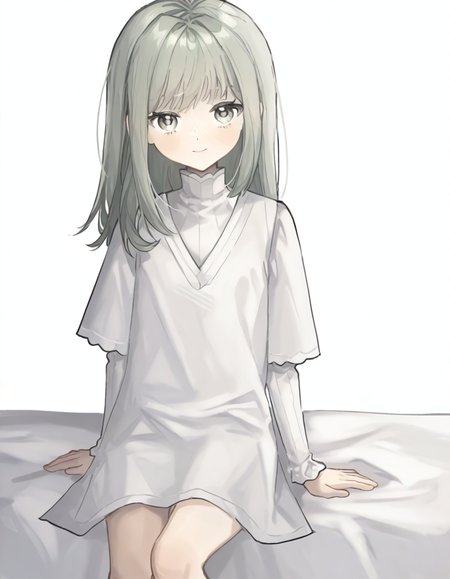 1girl,solo,looking at viewer,simple background,white background,sitting,smile,littlevertin,cowboy shot,<lora:littlevertin-000010:1>,, masterpiece, best quality, very aesthetic, absurdres,newest, incredibly absurdres,
