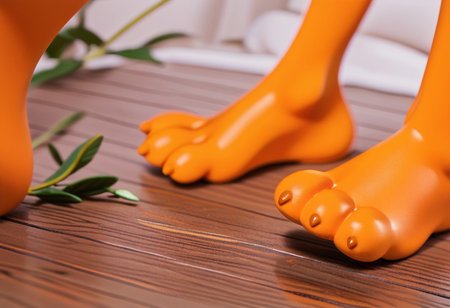 score_9, score_8_up, score_7_up, score_6_up, score_5_up, score_4_up, 1girl, furry female, kiff chatterley, orange squirrel, barefoot, orange feet, 3 toes, foot focus, close-up