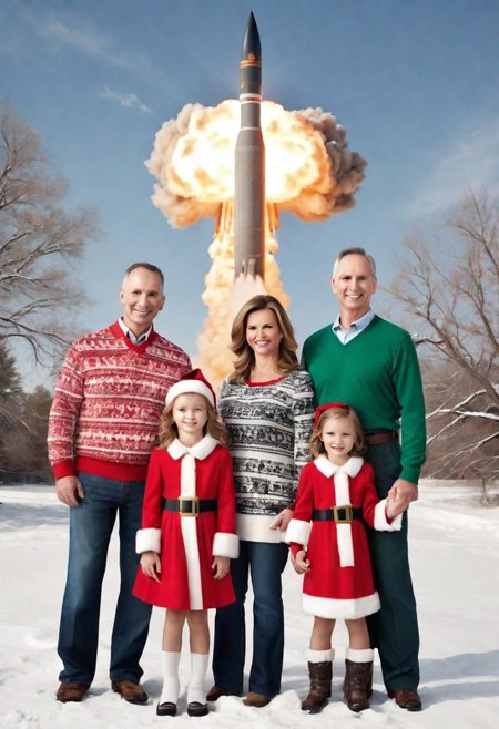 Christmas Card Family photo portrait, nuclear missiles