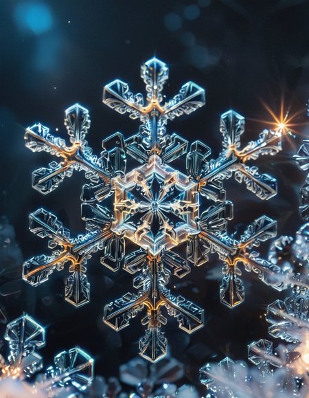(high quality), (masterpiece), (detailed),8K, An award-winning glowing snowflake, encased in a perfectly transparent glass bubble, floats delicately within a surreal winter setting. Its intricate, symmetrical crystalline patterns radiate a mesmerizing, golden luminosity, blending warm hues of amber, peach, and soft rose that glow softly through the glass. The bubble is adorned with delicate frost patterns along its edges, reflecting and refracting the snowflake’s warm light, casting a magical aura on its surroundings. Encased within, the snowflake sparkles with fine detail, as if suspended in time, evoking feelings of joy, serenity, and wonder, captivating all who witness this breathtaking masterpiece, glowneon, geometric, GlowingInk