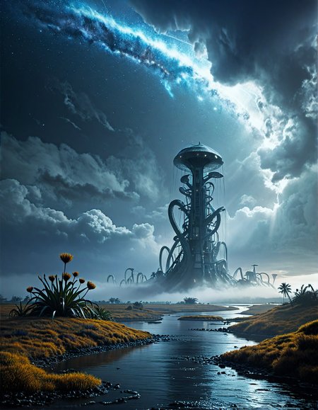 Sci-fi landscape
a misty mountain, with rolling fog, hidden paths, and a mystical ambiance,
,
Radiation fog in river valleys,
Kelvin-Helmholtz shear wave clouds,
Meteor shower streaks in night sky,
Summer wheat fields swaying,
Oasis palm clusters,
Swamp with water flowing in Möbius loops,
Clockwork dragons repairing spacetime,
Rain of liquid mathematics,
H.R. Giger: (biomechanical horror), (alien landscapes), (black-and-white contrast), (surreal organic forms)
(masterpiece:1.4), (intricate details:1.4), (hyperrealistic:1.3),(painting:0.9),(ultra detailed:1.4), (8k resolution:1.3), (sharp focus), (dramatic perspective:1.1), (chromatic aberration:0.3), (film grain:0.2),
<lora:JuggerCineXL2:0.3>,
<lora:add-detail-xl:0.3>,
<lora:WildcardX-XL-Detail-Enhancer:0.4>,
<lora:xl_more_art-full_v1:0.7>,
<lora:ClassipeintXL2.1:0.3>,
<lora:Flux-XL_Scenery:0.3> flux-scenery ,
<lora:EnvyDramaticLightingXL01:0.7>
detailxl,