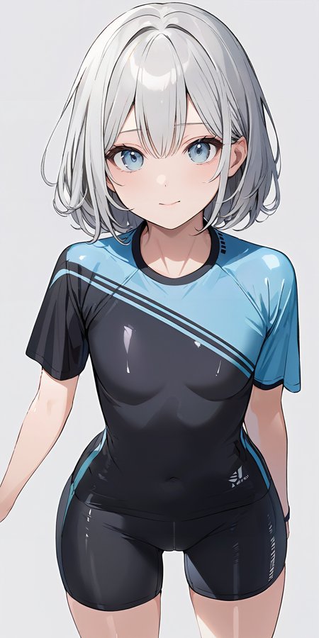 masterpiece,ultra-detailed,best quality,8K,illustration,cute face,clean skin ,shiny hair,girl,ultra-detailed-eyes,simple background, <lora:add-detail-xl:1> <lora:bike shorts_XL_V1.0:0.6> bike shorts,shirt