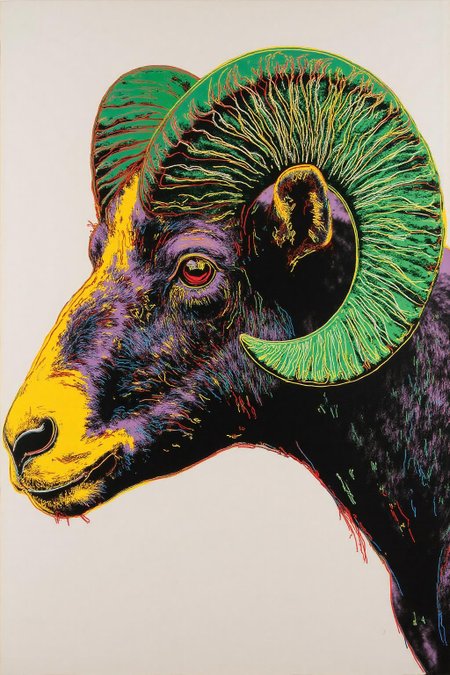 andywarhol1 illustration.
A close-up portrait of a bighorn sheep's head.
 <lora:andywarhol1_cap_d6a3:1.0><lora:836295240223577980:0>