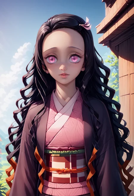 score_8_up, score_8, rate_safe
Expressiveh, 
(best quality:1.1), (masterpiece:1.2), (realistic:1.2), (detailed:1.1), (highres, best quality:1.2), 
1girl((nezuko kamado, wavy hair, two-tone hair,  black hair, hair ribbon, long hair, wavy hair, two-tone hair, multicolored hair, orange hair, forehead, pink eyes, slit pupils, 
asa no ha \(pattern\), checkered sash, haori, japanese clothes, kimono, long sleeves, obi, pink kimono, sash, wariza, wide sleeves, (ultra HD quality details), 
beautiful face, Slim girl, large breasts, skinny, tiny,  petite, small arms, (20 years old)), 
in wooden hut,
 upper body, pov