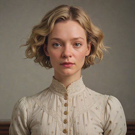 midweight Northern Mia Wasikowska, Hideous, T-posing, her hair is Platinum ,8k, masterpiece, best quality, hyperrealistic, superrealistic, photorealistic, ultra sharp, 16 bit colors, highres,