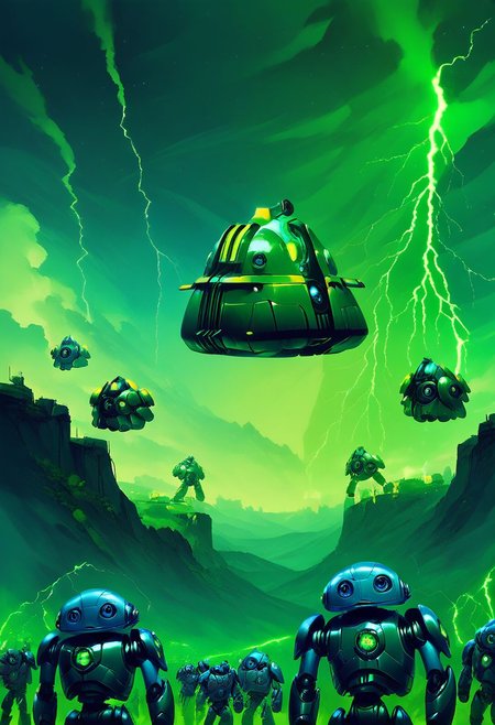 score_9, score_8_up, score_7_up, 
Necron, green lightning, black armor, 
CivBot, blue eyes, sky, cloud, no humans, glowing, star, science fiction, fist, clenched fist, radio antenna, cowboy shot, blue robot,