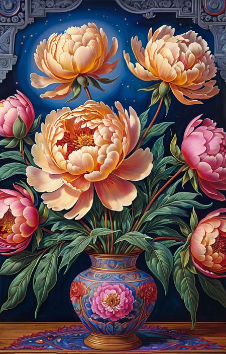 masterpiece,best quality,<lora:tbh375-sdxl:0.6>,illustration,style of Alex Grey decaying peonies