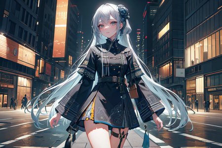 highly insanely detailed, masterpiece, top quality, best quality, highres, 4k, 8k, RAW photo, (very aesthetic, beautiful and aesthetic),  
(code_style,codestyle),(sympattern,geometric pattern),doodle pattern, 
<lora:CodeStyle (half generic class)_564920:0.6>, 
(1girl:1.3), 1other, 
street corner,âââ