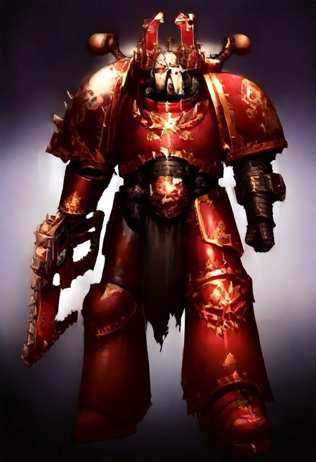 Score_9_up, absurdres, Source: GamesWorkshop, best quality, expressive eyes, perfect face, space marine, World Eaters Traitor Astartes Chapter sorceror holding a chainsword, red armor, spiked horned astartes helmet, full body, volumetric lighting project unreal engine, mantisdetailerse, adddetails, GreyK40k, <lora:PeopleCountSliderLoRAv1:2.0>, <lora:warhammerAdeptus_v1:0.7>,