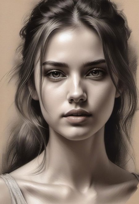 Close-up, high quality, masterpiece, portrait, rough charcoal drawing, beautiful girl, light beige toned paper, stain, rough shading,
inspiration by Krzysztof Aukasiewicz, Jeremy Mann