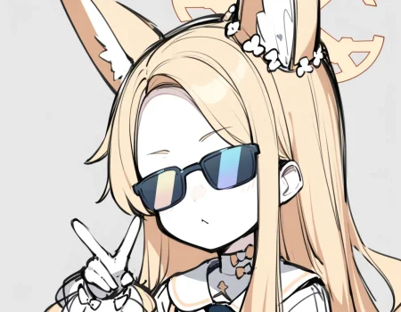 BA_sunglasses, 1girl, seia \(blue archive\), blue archive, v, animal ears, sketch
 <lora:BA_sunglasses_animagine:1>