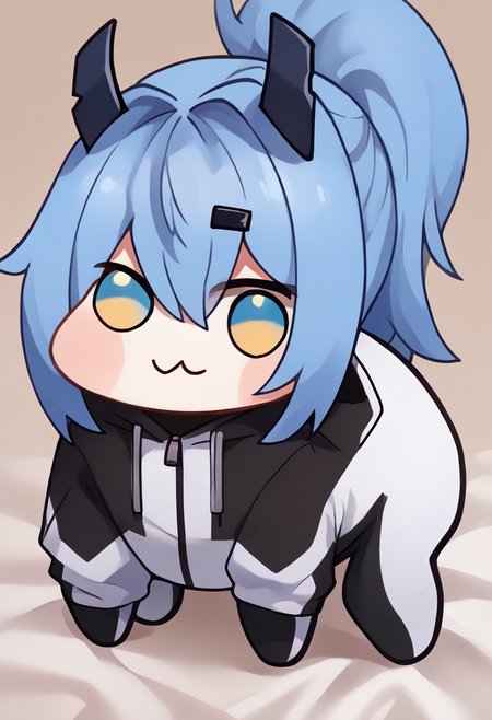 score_9, score_8_up, score_7_up, source_anime, 
<lora:Doro_X_PDXL_V1:1.1>, doro, creature, :3, chibi, no humans, four legs, solid circle eyes, no pupils, 
BREAK
<lora:saki:1>, ocsaki, yellow eyes, blue eyes, gradient eyes, horns, all fours,