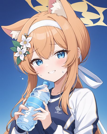mari \(blue archive\),1girl, official_alternate_costume, halo, solo, hair_flower, animal_ear_fluff, blush, smile, holding_bottle, water_bottle, gym_uniform, upper_body, track_jacket, sweat, white_hairband
<lora:mari_(blue_archive)_image2498_2023-11-28-000008:1>halo. gorgeous,key visual, vibrant, studio anime,award-winning, professional, highly detailed,high budget, cinemascope