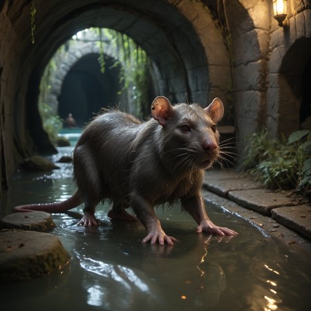 score_9, score_8_up, score_7_up, score_6_up, BREAK, RAW, medium shot, realistic photo of a rat monster, monster, standing, <lora:SPTC_V3.1_Test:0.75>, SPTC, sewer, slime, water, partially submerged <lora:rat_monster:0.8>