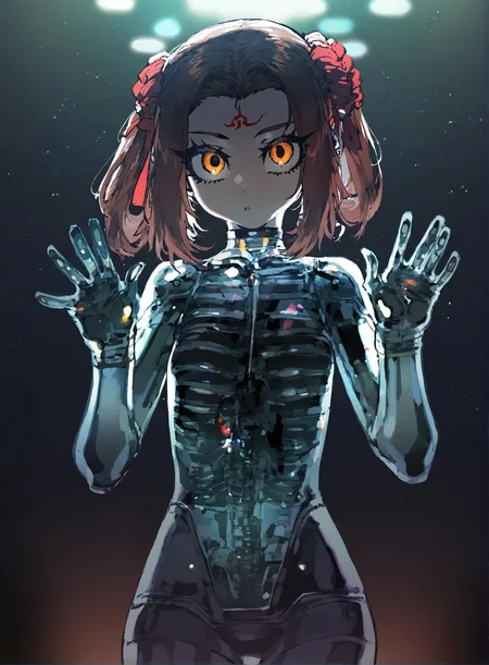 1girl ,nezha_(fate) , optical illusion, ssambatea, quasarcake, Fishine, negative space, see-through_body ,made of, tiny neon glass filaments, w0gf1l, Android, star, solo, glass skin, made of glass,neon light, detailed background,
<lora:illustrious_noobai_epsilon_pred_1_best_quality_v1:0.7> ,<lora:illustrious_noobai_epsilon_pred_1_masterpieces_v1:0.7>,  <lora:add_details_xl:0.7>,<lora:ponyv5_noobE11_1_adamW:.0.5>, <lora:World_of_Glass_Filament:1>
masterpiece, best quality, amazing quality, very aesthetic, absurdres, newest,