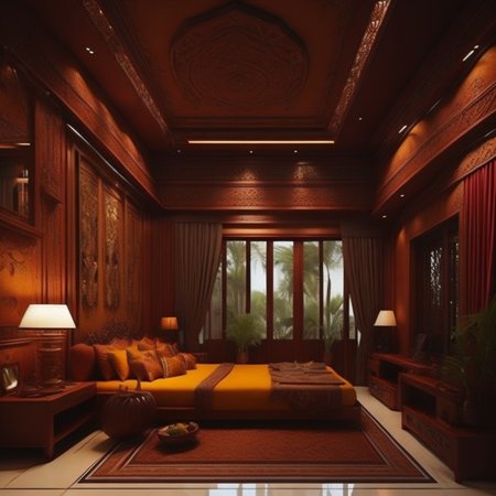 <lyco:Indian_style_interior_design_Sa_May:1.0>  Indian style interior design of badroom