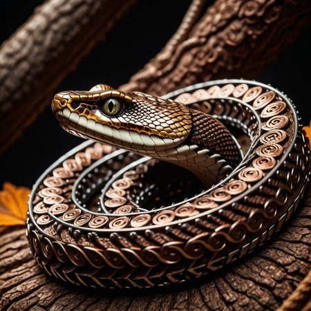 embedding:lazypos, A snake made of roast gears coiled around a tree trunk of polished steel, scales reflecting fiery hues, Cinematic close-up shot <lora:gearstyle-000001:1.0000000000000002> <lora:TrendCraft_The_Peoples_Style_Detailer-v1.0A-3_13_2025-illustrious:0.8000000000000002>