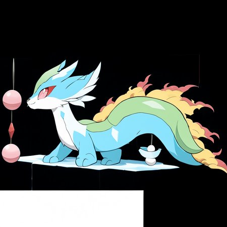 <lora:pokemon_pony_xl:1>, watercolor creature art like pokemon, Type: Fighting, Type: Ice, Egg Group: Grass, is a pokemon creature that A tail that sways like a pendulum, keeping the rhythm of time and the balance of the world,Its back is lined with Red vents that release excess heat, allowing it to thrive in Ground environments.,The animal's snore sounds like a gentle Cyan melody, often lulling nearby creatures to sleep.,It has a Pink ridge on its back that can unfurl into a stunning beauty,The animal's eyes water producing Fuchsia tears that have Fire healing properties score_9, score_8_up, score_7_up, score_6_up, score_5_up, score_4_up.  Simple black background, (Masterpiece:1.3) (best quality:1.2) (high quality:1.1)