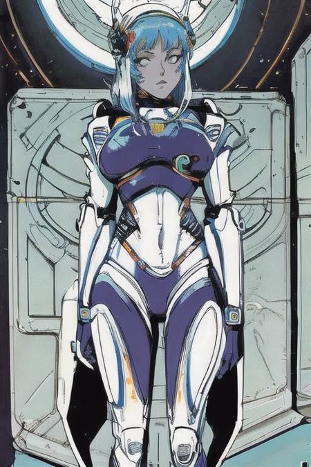 2d artwork, line artwork, comic aesthetics, 1girl, gorgeous space woman, spacesuit mech, looking at viewer, surreal, breathtaking high-tech hardware background, line noise, ancient, retrofuturism, old comic paper, 1girl, beautiful face, spacesuit mech