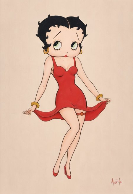 masterpiece, best quality, amazing quality, intricate details, pinup, BettyBoob, flat color, black hair,