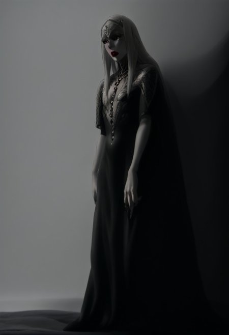 solo, 1girl Tall pale slender Carmilla with long straight white hair wearing crimson fine clothes dress, 16th century, gothic, (((wearing a full face covering ornate venetian masquerade mask with lips)))
operaomniastyle, full body, white background, vintageillustration
