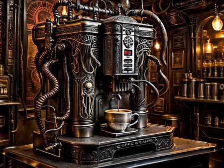 <lora:HorrorAI:.8>  
CosmicHorrorAI 
NightmarishAI  coffee machine , Highly detailed, horror setting, intricate detailed background