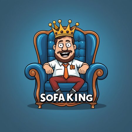illustrated comedic logo for "SOFA KING"