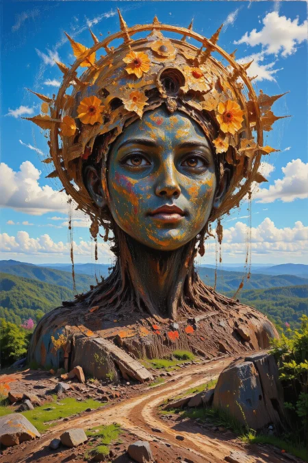 (construction site) Palauan morning, beautiful landscape, woman, intricate, very detailed, sharp, colorful, multilayer surreal painting, <lora:Hand v2:1> <lora:Anti-Blur:1> <lora:Insane Detail Slider:0.5>   <lora:Flux.1_Turbo_Detailer:0.6> <lora:flux-photo-transparent_Alpha_1.0:0.8> <lora:flux.1_lora_flyway_Epic-detail_v2:0.6> <lora:Painterly01b_CE_FLUX_AIT:1> pntrlyCE_style, <lora:VividlySurreal:0.8>