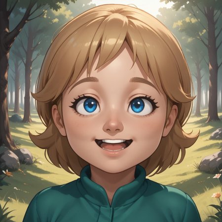 score_9, score_8, BREAK, solo, mii, wii, wii sports resort, 1girl, female mii, cute, blonde hair, black blue eyes, rare eyes, tree shaped nose, open mouth, buck tooth, double chin, chubby, chubby female, dark green clothing, white pants, shoes, Megan_(\Wii_Sports_Resort\), Nintendo Mii, modern_mii, classic_mii, big breasts, sexy pose, self portrait, smile, outdoors, sunlight, shadows, evening lighting, natural lighting, forest, trees, grass, orange sky, sunset