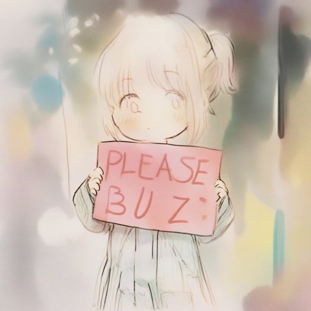 Girl with sign saying please buzz