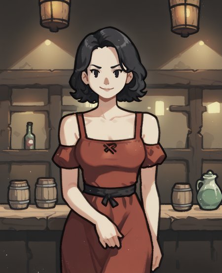 score_7_up,score_6_up, 
1girl,black hair,black eyes,light smile,
looking at viewer,
red dress,modest,standing,
tavern,solo,
<lora:DiceFoldXL-12v6MX:1>,