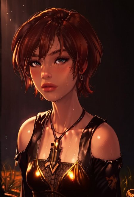 (score_9, score_8_up, score_7_up, score_6_up, score_5_up, score_4_up), source_cartoon, 1girl, beautiful girl, beautiful, adult, pose, closeup, sweat, blush, 1girl, small breasts, ganassa, LILY ARTEMIS II (STELLAR BLADE)