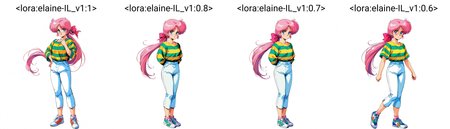 [generated by waiNSFW_v120:100]
anime coloring,  4K, BREAK
<lora:elaine-IL_v1:1>elaine, 1girl, bangs, solo, 1980s(style), retro art style,
purple pink hair, low ponytail, very long hair, pink hair ribbon, BREAK
blue eyes,  BREAK
striped shirts,  white capri pants,
shoes,
blush
standing,
no background, white background,
beautiful face, best quality,