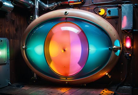 shnywrld, inflatable, retro-scifi, colorful, luminous, a (shnywrld laser), brightly colored in multiple shades and hues, cartoonish, rounded edges, surreal shape, on a copper and wooden plaque, simple background.  <lora:shinyworld:.8>  <lora:zavy-cntrst-sdxl:.8> dark, chiaroscuro, low-key <lora:xl_more_art-full_v1:.8>