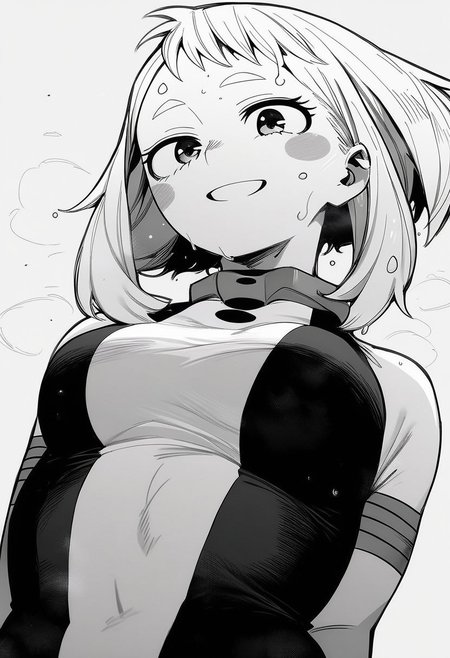 flatshinyskin, score_9, score_8_up, score_7_up , 1girl, 1girl, mosaic censoring, smile, slight seductive pose,, medium breasts, sweating, breasts,, long skirt, 1girl, solo focus, Upper body, hands behind back,  wet, sweaty, sweating, steam, lying on back, low angle, under boobs, 
ochako_uraraka, 1girl, score_9, score_8_up, score_7_up, Monochrome,  MANGASTYLE ,bodysuit, solo focus, perfect body, curvey, thick waist, thick body, skin tight dress, , front view, front focus, looking at viewer, seductive expression, smile, teeth,