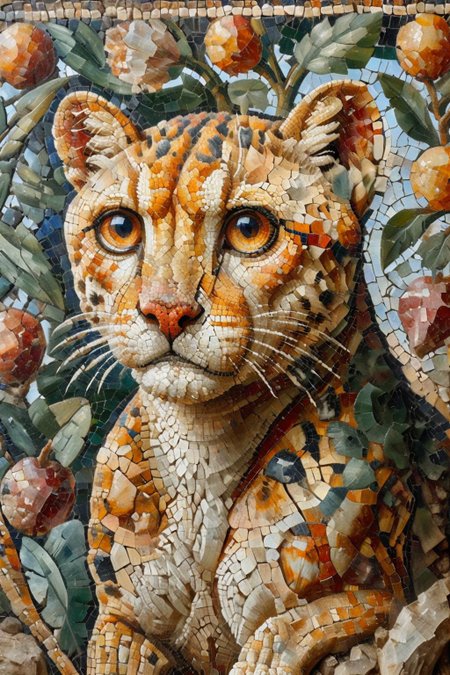 <lora:ral-ntrgmstn-sdxl:0.9>,<lora:Roman_Mosaic:0.8>,a highly detailed pastel oil painting of ral-ntrgmstn roman mosaic of cheetah,, (masterpiece, best quality, high quality, highres, ultra-detailed),