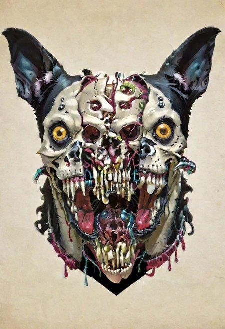 split head, cybermutant, skull inside crazy dog head