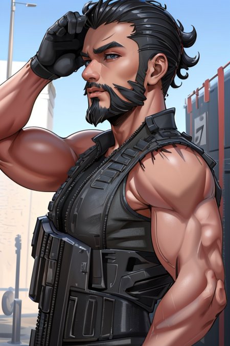 (photorealistic:1.4), <lora:TacticalAssautV1:1>, (masterpiece:1.4),(best quality:1.4)(high_resolution:1.1) , (1man, male body, male face, oily skin, wearing tactical_assaut t-shirt gloves), ((upper body)),  ((thin hair, realistic hair:1.2)), ((thin beard)),
<lora:muscle_slider_v1:2>,
<lora:weight_slider_v2:-1>,
<lora:hair_length_slider_v1:1>,
<lora:Background_Detail_v3:0.4>,
<lora:add_detail:0.5>