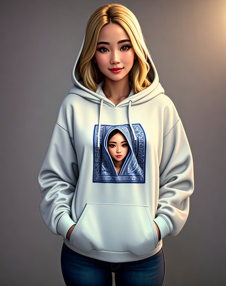 Masterpiece, absurdres,award winning photo, extremely detailed, amazing, fine detail, extremely detailed eyes and face, by lee jeffries nikon d850 film stock photograph 4 kodak portra 400 camera f1.6 lens rich colors hyper realistic lifelike texture dramatic lighting unrealengine trending on artstation cinestill 800 tungsten, beautiful blonde woman , slim, tiny waist, smiling, excited

<lora:HoodiesLoCon:0.675>,hoodie, a woman posing for a picture , chinese style, intricate design, intricate pattern and embroidery, wearing hoodie,