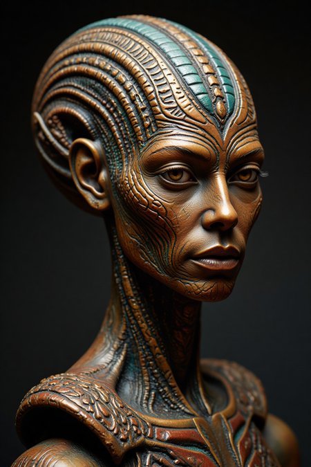 A male alien bust, old bronze